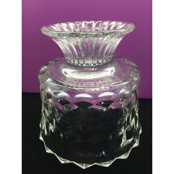 Vintage Fostoria American Pedestal Compote Bowl Dish Clear Glass Cube Pattern - Picture 12 of 16